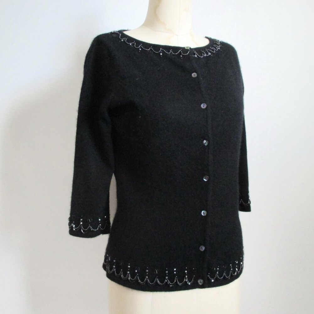 Vintage Beaded Black Cardigan Dark Academia